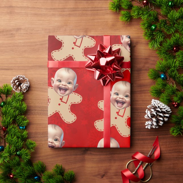 Custom Gingerbread Men Face Photo Christmas Wrapping Paper (Holiday Gift)