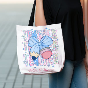 Custom Gingham Bow Pencil Blush Teacher Crossbody Bag