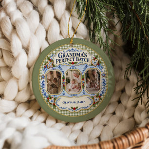 Custom Gingham Grandma’s Perfect Batch Photos Ceramic Ornament