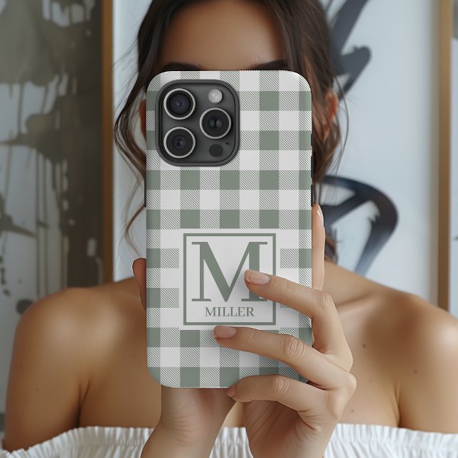 Custom Gingham Phone Case Gift for Mum or Grandma (Custom Gingham Phone Case Gift for Mom or Grandma, Sage Checkered Phone Case Birthday Gift for Women)