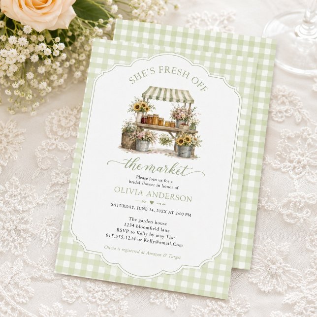 Custom Gingham She's Fresh Off The Market Invitation (Creator Uploaded)