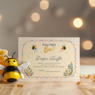Custom Gingham What Will It Bee Diaper Raffle Enclosure Card