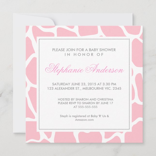 Custom giraffe baby shower invite (Front)