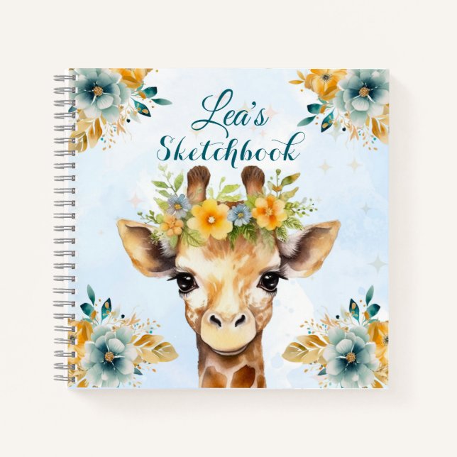 Custom Giraffe Floral Sketchbook for Kids Notebook (Front)