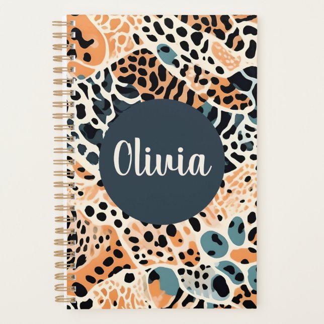 Custom Giraffe Leopard Animal Print Planner (Front)