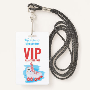 Custom Girl Birthday Party Roller Blading VIP Pass ID Badge