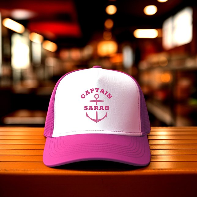 Custom Girl Captain Boat Nautical Anchor Pink Hat (Creator Uploaded)