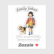 Custom Girl & Dog School Label Sticker