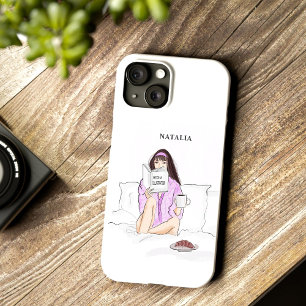custom, girl drinking coffee, sketch, Case-Mate iPhone 14 case