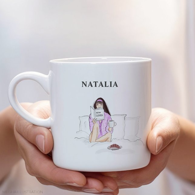 custom, girl drinking coffee, sketch, large coffee mug (Creator Uploaded)