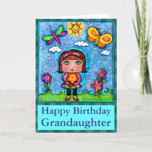 Custom Girl & Flower Art Birthday Greeting Card