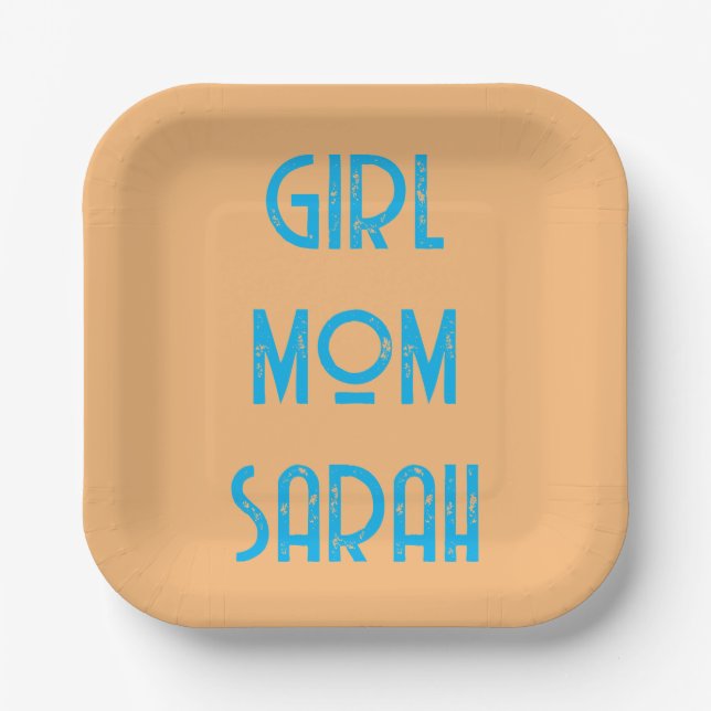 custom GIRL MOM BABY SHOWER peach Paper Plate (Front)