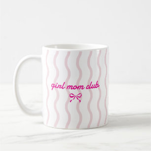 Custom Girl Mum Club Pink Striped Coquette Bow Coffee Mug
