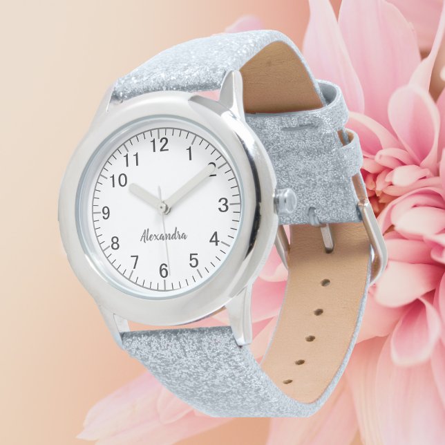 Custom Girl Name Grey Glitter Strap Kid Watch (Creator Uploaded)