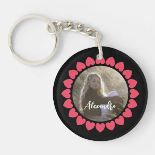Custom Girl Photo with Peachy Hearts Circle Key Ring