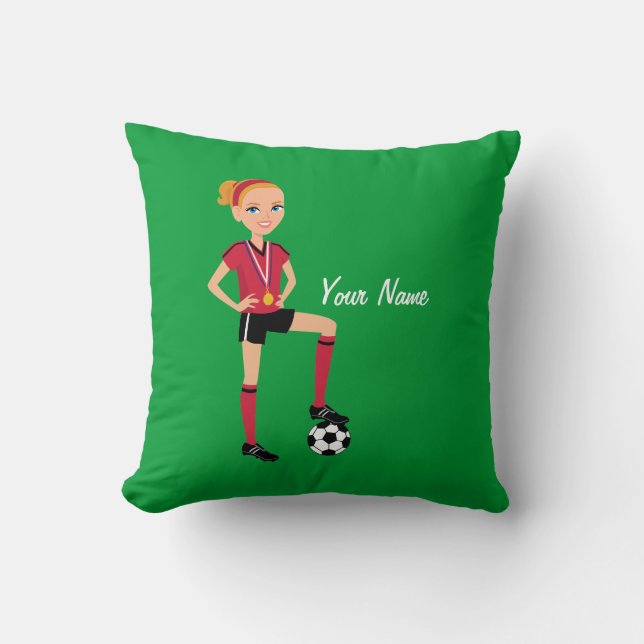 Custom Girl Soccer Decor Pillow (Front)