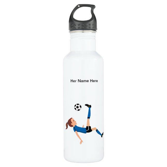 Custom Girl Soccer Player Themed Water Bottle (Front)