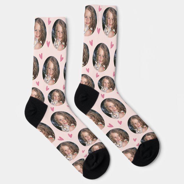 Custom Girlfriend Photo Blush Pink Love Socks (Right)