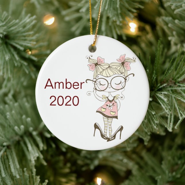 Custom Girls Christmas Ceramic Ornament (Tree)