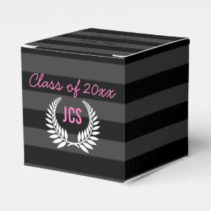 Custom Girls Graduation Party Black Pink Monogram Favour Box