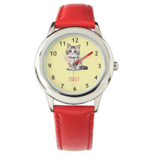 Custom Girls Name Cute Cat Kids Watch