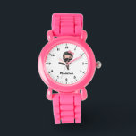Custom Girls Name Cute Ninja Kids Personalised Watch<br><div class="desc">Custom Girls Name Cute Ninja Kids Personalised watch in pink and black.</div>