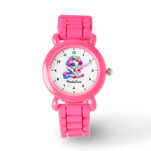 Custom Girls Name Cute Unicorn Kids Personalised Watch