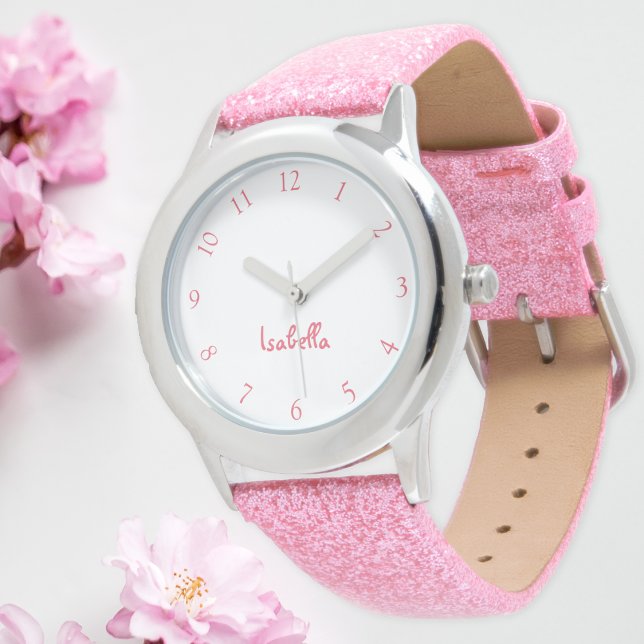 Custom Girls Name Pink Glitter Strap Kids Watch (Custom Girls Name Pink Glitter Strap Kids Watch)