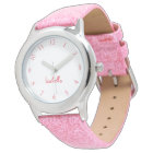 Custom Girls Name Pink Glitter Strap Kids Watch