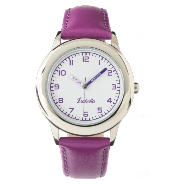 Custom Girls Name Purple Strap Watch (Front)