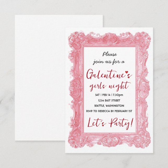 Custom Girls Night Galentine Pink Party Invitation (Front/Back)