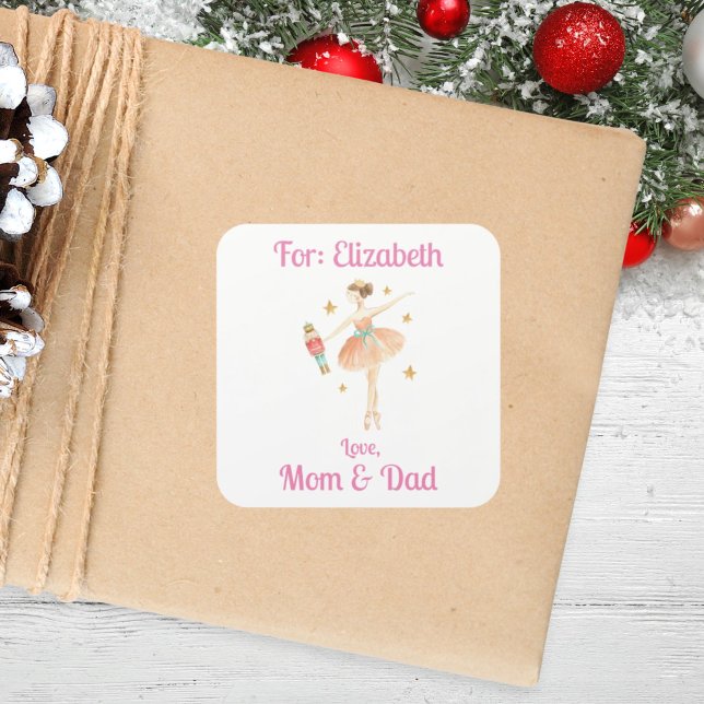 Custom Girls Nutcracker Ballet Christmas Gift Square Sticker (Creator Uploaded)