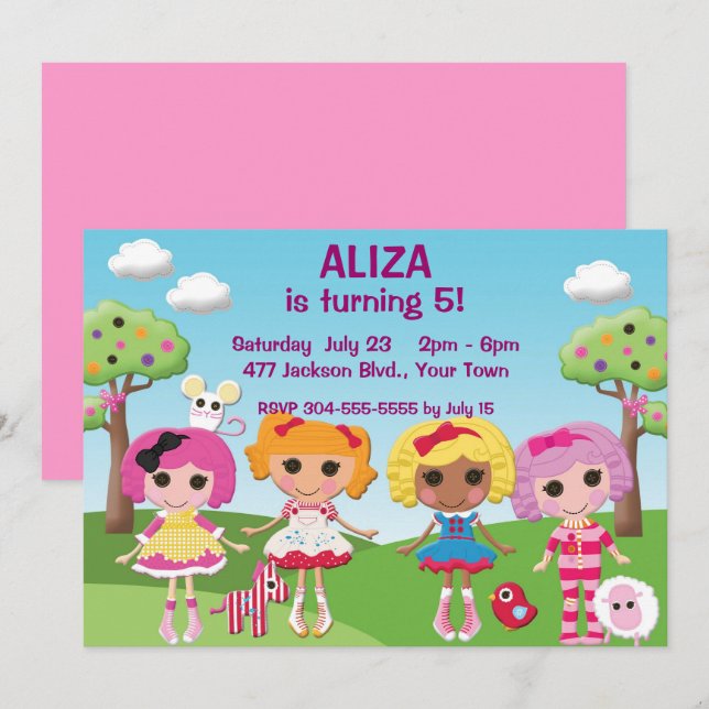 Custom Girls Ragdoll Birthday Party Invitation (Front/Back)