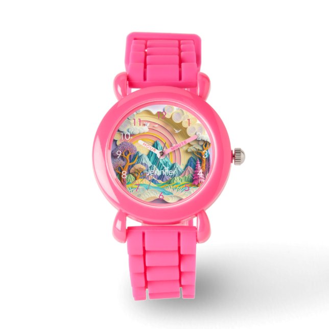 Custom Girls Rainbow Nature Name Watch (Front)