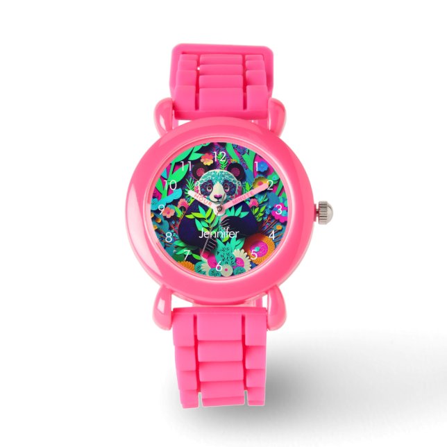 Custom Girls Rainbow Panda Name Watch (Front)