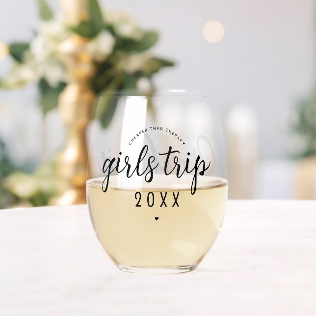 Custom Girls Trip Cheaper Than Therapy  Vacation Stemless Wine Glass (Insitu (Wedding))
