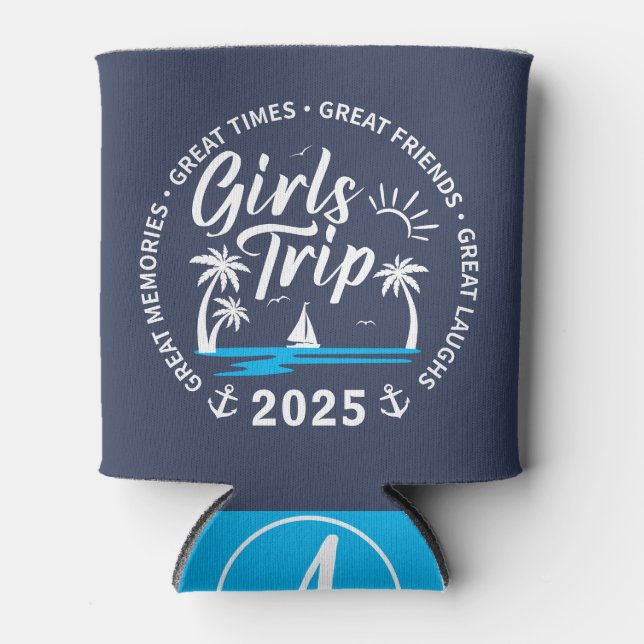 Custom Girls Trip Group Matching Beach Vacation Can Cooler (Front)