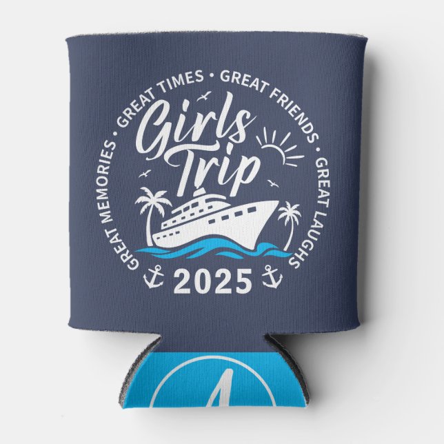 Custom Girls Trip Group Matching Cruise Vacation Can Cooler (Front)