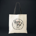 Custom Girls Trip Group Matching Vacation  Tote Bag<br><div class="desc">This custom Girls Trip tote bag is the perfect uniform for your 2025 girls trip,  bachelorette bash,  or weekend getaway. This tote bag is perfect for group photos,  beach walks,  wine tours,  or just causing a little stylish chaos.</div>