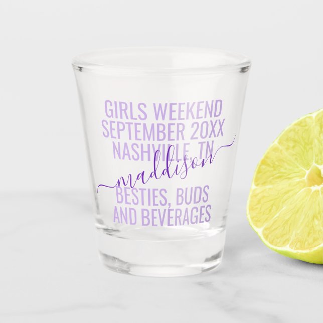 Custom Girls Trip Purple Personalised Shot Glass (Front)