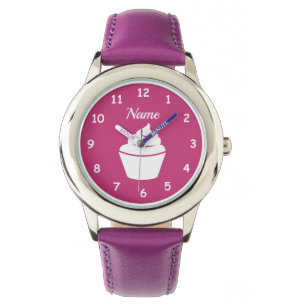 Custom girl's watch with cute pink cupcake design
