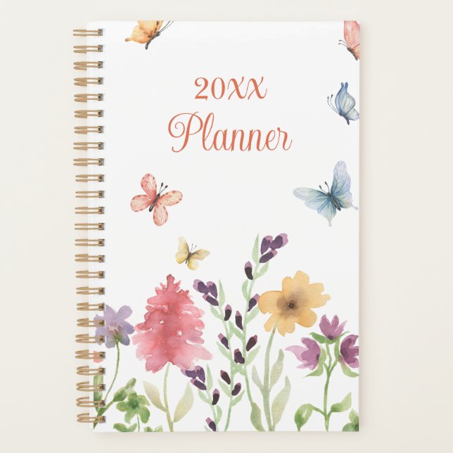 Custom Girly Cute Wildflowers and Butterflies Planner (Front)
