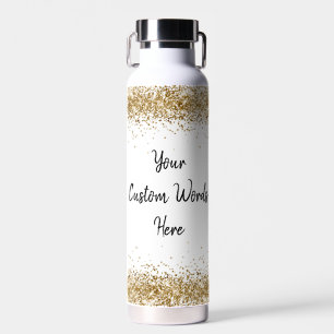 Custom Girly Gold Glitter Personalised Your Words Water Bottle