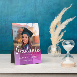 Custom Girly Graduate Photo Script Pink Overlay Plaque