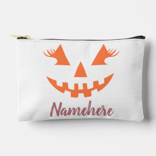 Custom Girly Jack O Lantern Pumpkin Halloween Accessory Pouch