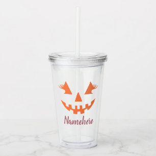 Custom Girly Jack O Lantern Pumpkin Halloween Acrylic Tumbler