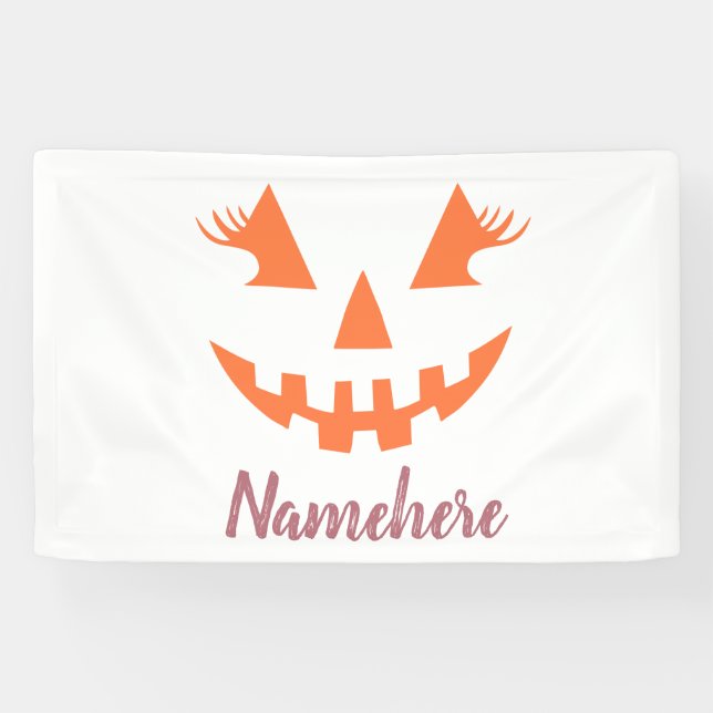 Custom Girly Jack O Lantern Pumpkin Halloween Banner (Horizontal)