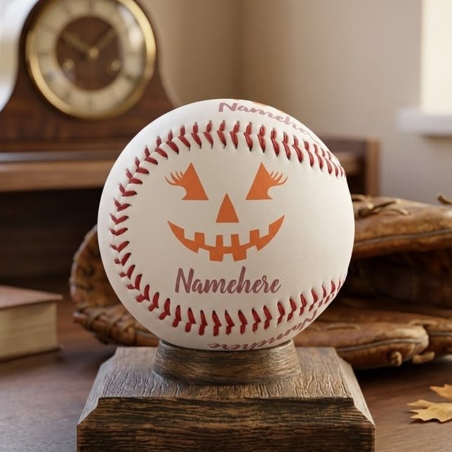 Custom Girly Jack O Lantern Pumpkin Halloween Baseball (Creator Uploaded)
