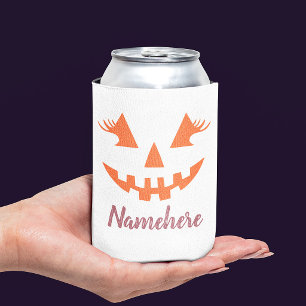 Custom Girly Jack O Lantern Pumpkin Halloween Can Cooler