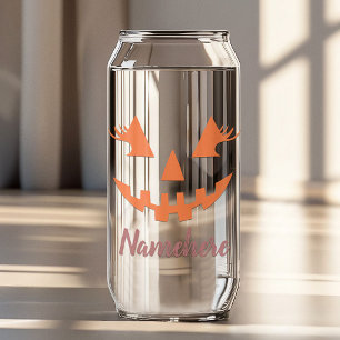 Custom Girly Jack O Lantern Pumpkin Halloween Can Glass